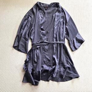 Victoria's Secret Belted Satin Robe M L Blue Lounge PJs Bridal Wedding Night Out